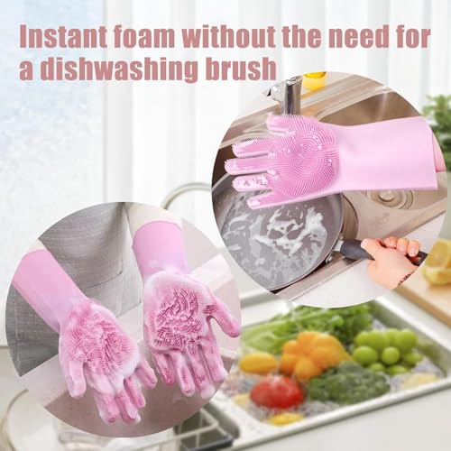 Image of 4pcs (2-pair) Silicone Kitchen Cleaning Gloves for Dishwashing, Utensil Cleaning, Bathroom & Car Wash | Home essentials Reusable Multi-Purpose Hand Gloves for Men & Women (Multicolour, 2-Pair)