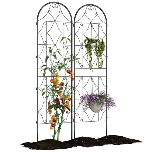 2 PCS 22"x 75" Garden Trellis for Climbing Plants Outdoor - Black Metal Coated Garden Arch, Rust-Resistant Decorative Trellises for Vines, Vegetables,