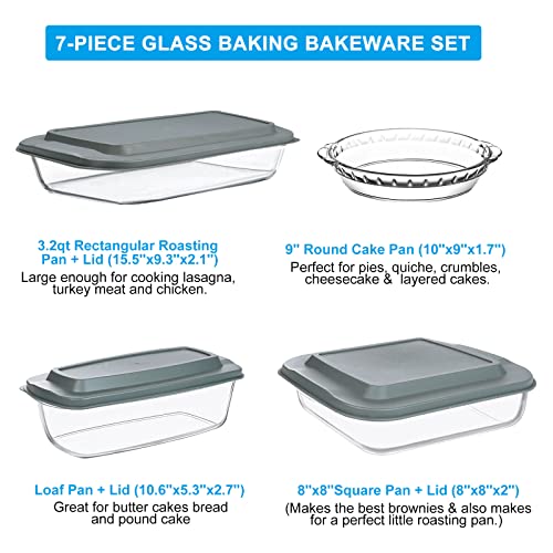 7-Piece Baking Pan Set, Glass Bakeware Set, Glass Baking Dishes, Glass Loaf Pan With Lids, Glass Pie Plate, 9X13 Roasting Pan, Square Pan, Fridge-To-Oven-Friendly #TOP1