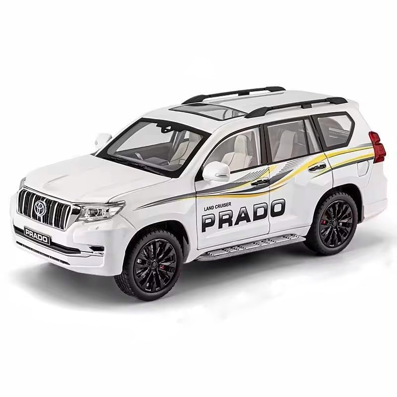 Image of Model Car Exclusive Alloy Metal Pull Back Die-cast Car Metal Pullback Toy car with Openable Doors & Light Music Best Gifts Toys Kids (1:18 Scale Toyota Land Cruiser Prado - White)