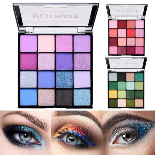 16 Farbe Lidschatten Palette - Schimmernde Lidschattenpalette Matte und glitzernde Lidschatten Paletten - Wasserdicht, Hochpigmentiert Blau Lila Augen Make-Up (Blau Lila)