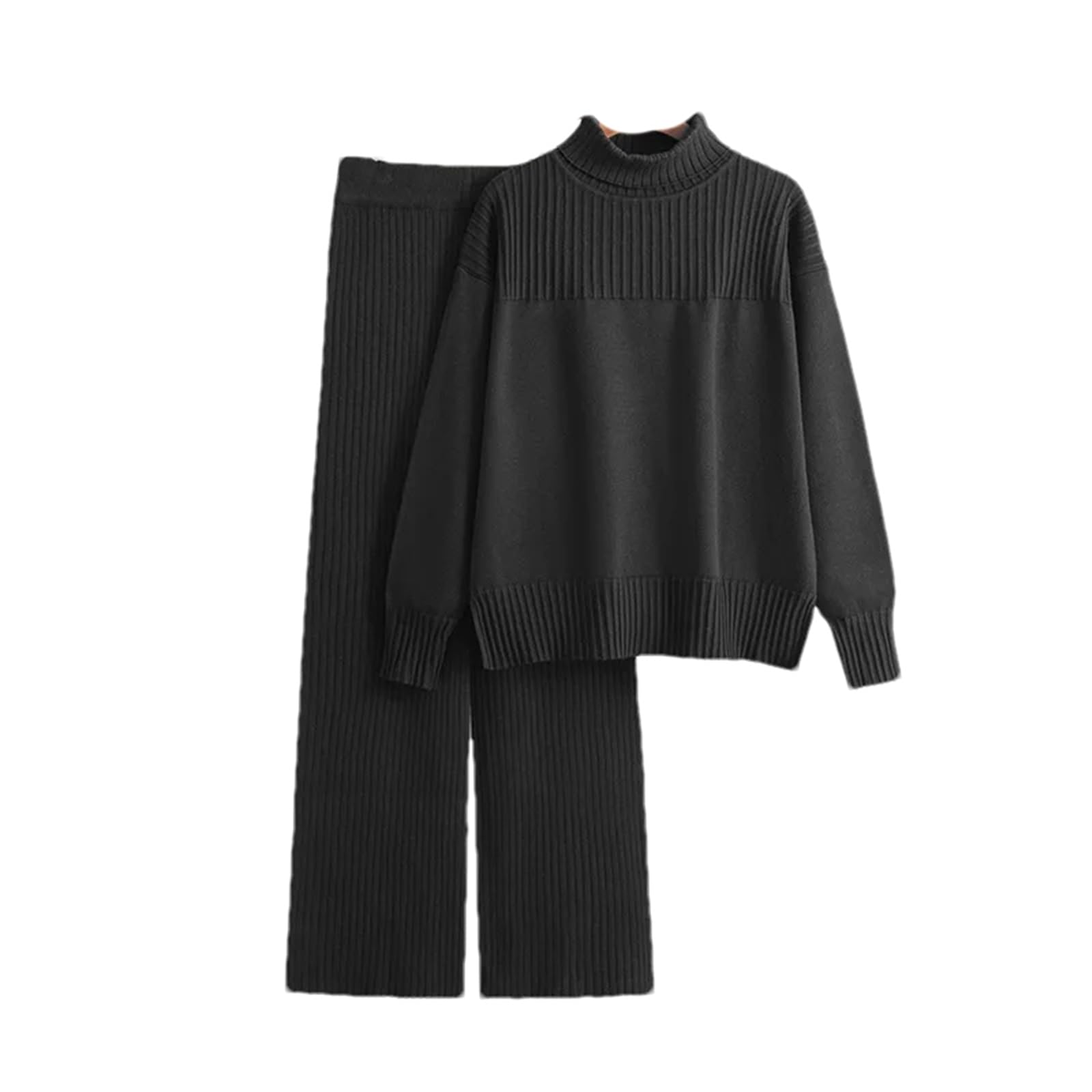Maglione da donna a collo alto, morbido e casual, set da 2 pezzi, pantaloni a vita alta, per autunno/inverno