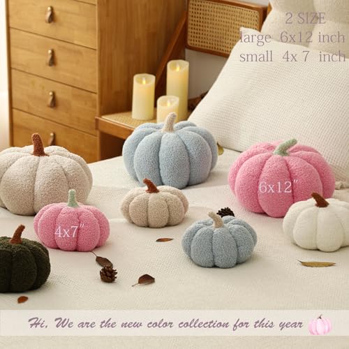 YRXRUS Pumpkin Pillows, Halloween Pumpkin Pillow Set of 2, Pink Throw Pillows Fall Room Decoration, Teddy Fleece 6x12&4x7 Inches Accent Cushion Gifts for Holiday