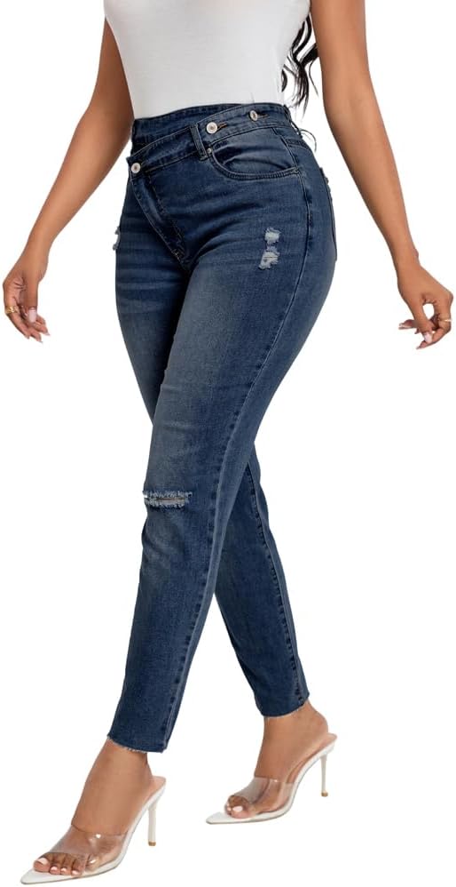 HTD Women's Boyfriend Jeans Ripped Skinny Jeans Distressed Stretchy Denim Pants - Image 6