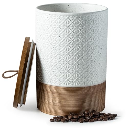 Miamolo Large Jar with Lid, Ceramic Coffee Container Kitchen Food Storage Jars with Airtight Lids for Spice Cookie Ground Coffee, Decorative Jars for Coffee Countertop, Bar Accessories- White 64 fl.oz