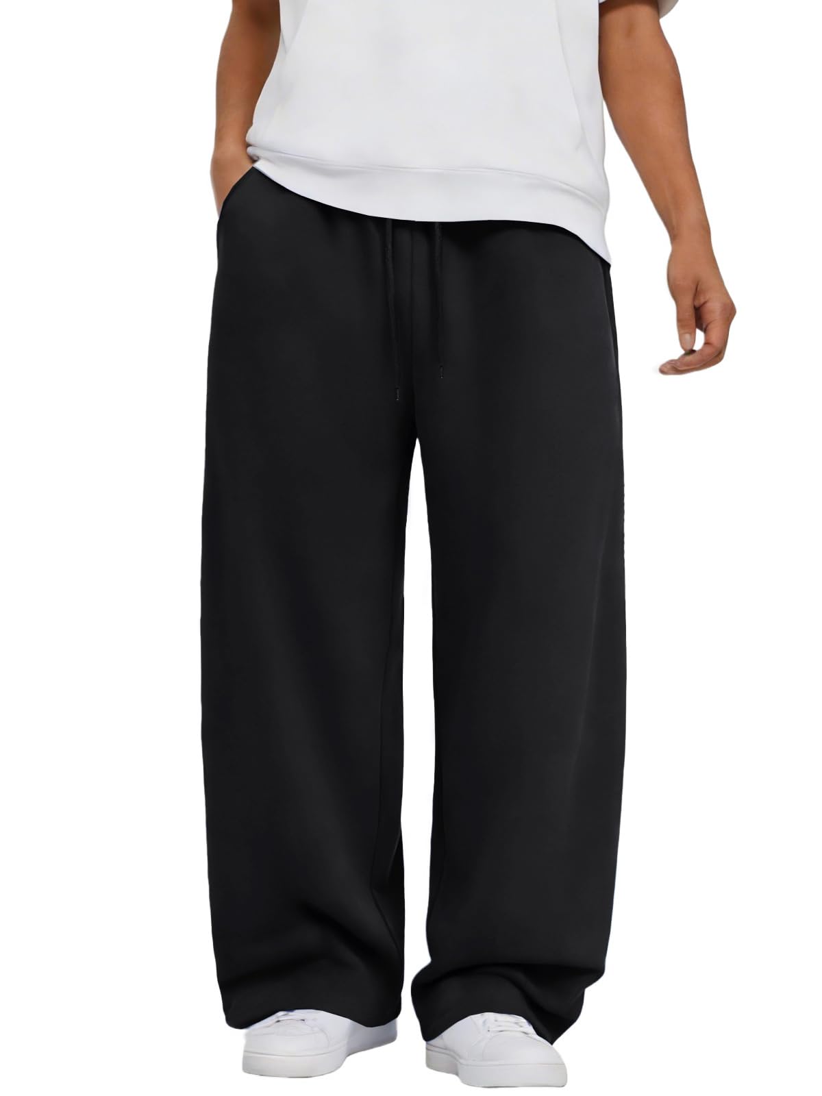Mens Baggy Sweatpants Wide Leg Elastic Waist Athletic Joggers Loose Lounge Pants with Pockets