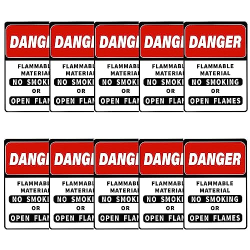 Image of CVANU Danger Flammable Material No Smoking or Open Flames Warning Safety Self-Adhesive Waterproof PVC Vinyl Sign Sticker Size (11.7inchX8.3inch) Pack of 10
