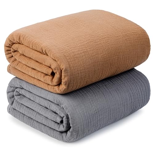 Image of Muslin Swaddle Blankets for Newborn, 2 Pack Breathable Soft Receiving Blanket, Large 41 x 41 inches Swaddle Wrap Burping Clothes, Essentials Infant Shower Items. (Gray & Coffee)