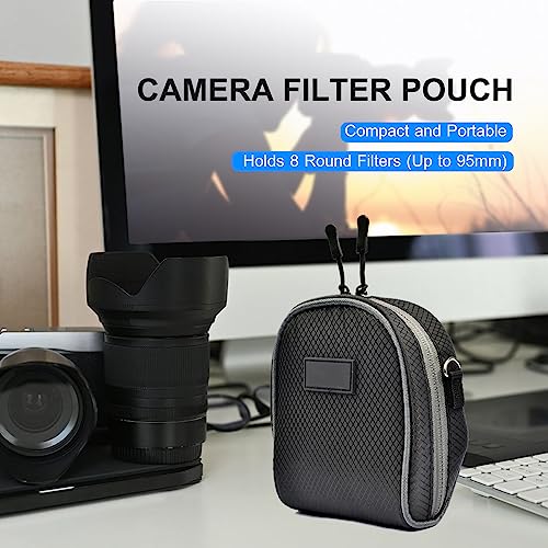8 Pockets Lens Filter Case with Shoulder Strap, Nylon Dustproof Camera Lens Filter Pouch Case for Round Filters Up to 95mm - Image 2