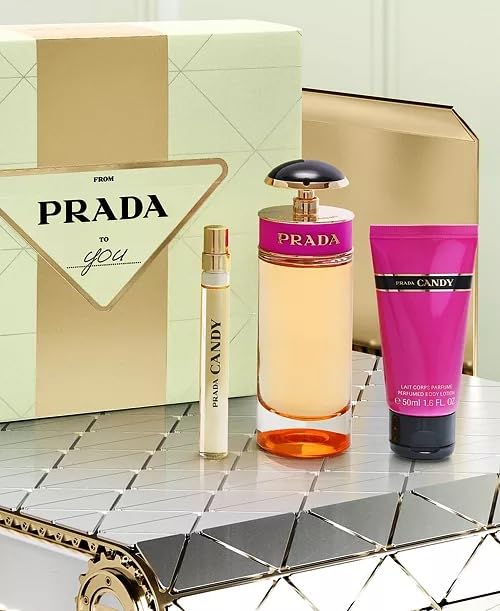 Prada Candy Gift Set eau de parfum 80ml/ 2.7 fl oz, travel parfum 10ml/0.33 oz and perfumed body lotion 50ml/ 1.6 fl oz