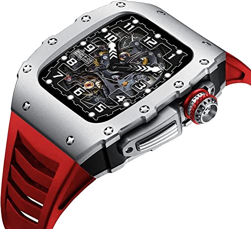 Bracelet Apple Watch homme 45mm avec boîtier métal mod kit montre caoutchouc fluororubber