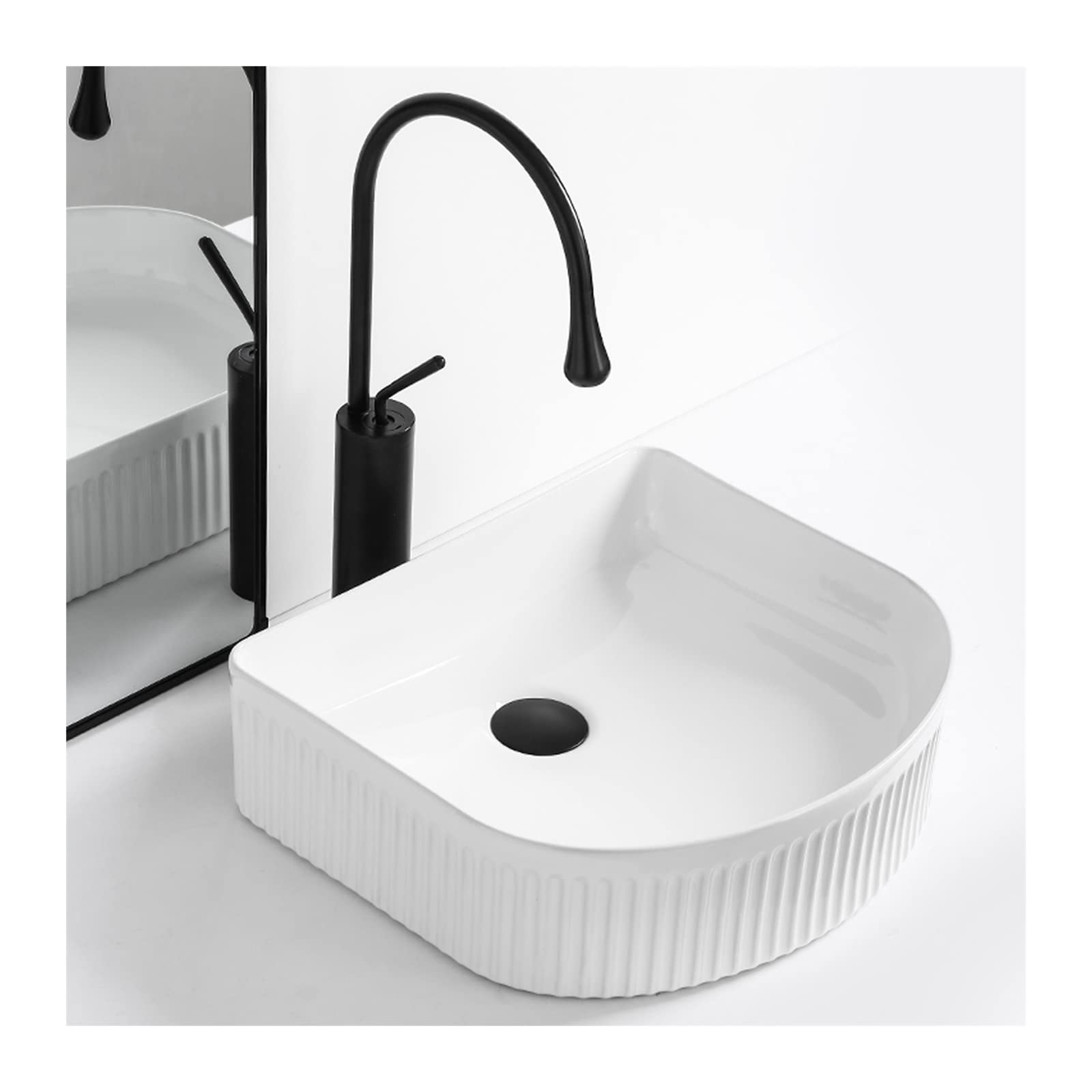 Sjdopulse Black Faucet Set Washbasin Basin Sink 16"X14" Bathroom Sink, Above Counter Ceramic Wash Basin With Faucet, White Bathroom Sink Ceramic Bathroom Sink Small Bo