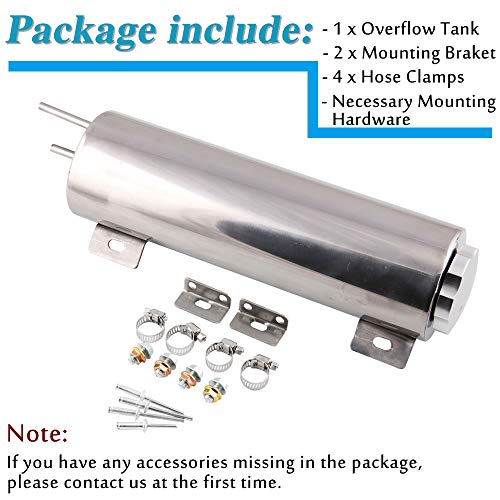 Rulline Coolant Overflow Tank Radiator Overflow Tank Radiator Reservoir Tank 3"X 9" Polished Stainless 32 Oz Silver #TOP6