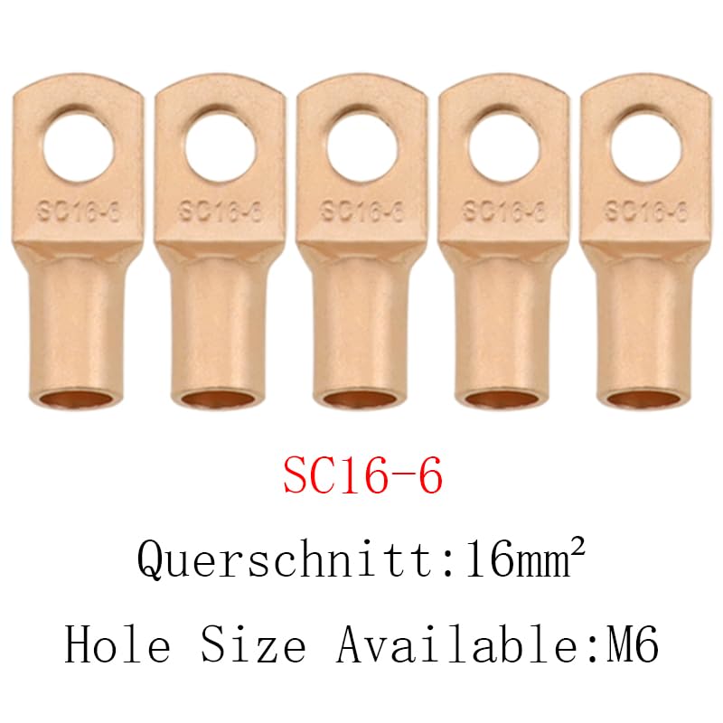10/25/50/100pcs Copper Lug Ring Wire Connector Cable Crimp Terminal SC6-6 SC6-8 SC10-6 SC10-8 SC16-6 SC16-8 SC25-6(SC16-6,25PCS)