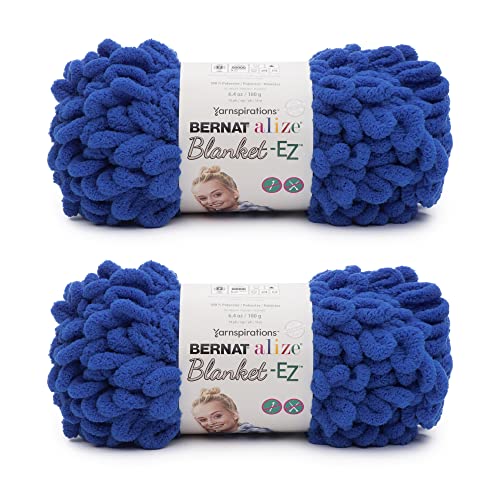 Image of Bernat Alize Blanket-EZ Chunky Yarn for Hand Knitting, Bright Blue 2-Pack | #7 Jumbo Yarn, 100% Polyester, Super Soft Looped Crochet Yarn for Hand Knitting, Beginners & DIY Crafts, 18yds per skein