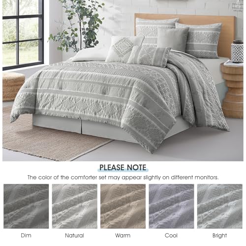 Image of LANCO MODERN LIFESTYLE 7 Piece Queen Comforter Set, Grey, Elegant Jacquard with Patchwork, Stylish and Cozy Bedding Collection, Premium Bedding Set with Bedskirt, Shams and Pillows