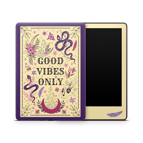 ZOOMHITSKINS Glitter Kindle Skin Compatible with Kindle Paperwhite Gen 12 (2024), Esoterism Good Vibes Only Purple Beige Crystal Mystical, Easy Bubble-Free 3M Vinyl Decal, Made in The USA