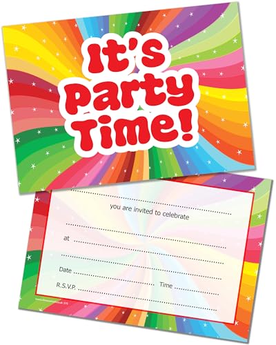 Olivia Samuel PACK 40 Kids Party Invitations with Envelopes Colourful Starburst Themed Party Invites for all Ages Birthday Invites for Boys and Girls - Designed and Printed in the UK