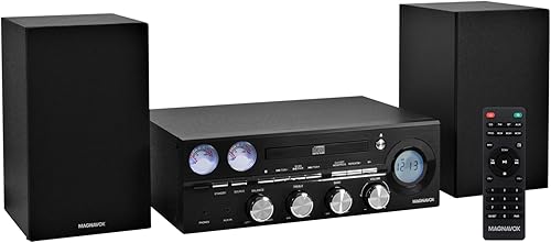 Magnavox MM451 - Sistema de estante de CD de carga de bandeja de 3 piezas con radio estéreo PLL FM digital tecnología inalámbrica Bluetooth y