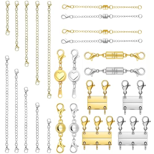 Magnetic Necklace Clasps and Closures with Extender Chain Set