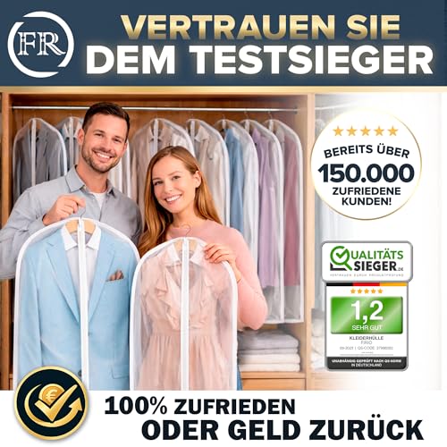 FiRiO® 4 x Premium Kleidersack Lang 160 cm für Mantel, Jacke & Abendkleid - Transparente Kleidersäcke mottensicher, atmungsaktiv & wasserfest - Hochwertige Kleiderschutzhülle Lang - Kleiderhüllen Lang