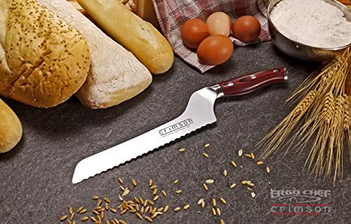 Ergo Chef Crimson Series Serrated Offset Bread & Deli Knife, 8-Inch - Forged German X50Crmov15 High-Carbon Stainless Steel - G10 Handle #TOP1