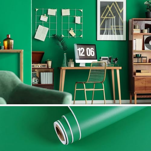 Image of HOME13 Matte Wallpaper Peel & Stick Contact Paper Decorative Self Adhesive Vinyl Wallpaper for Kitchen Cabinet Furniture Countertop Waterproof (24inches By 120inches, Dark Green Matte Wallpaper)