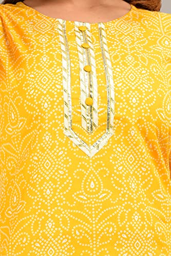 Image of COTLAND Fashions Jaipuri Cotton Straight Printed Kurta for Women (Sunflower Yellow)