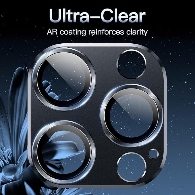 Image of Camera Lens Protector for iPhone 14 Pro 6.1-Inch & iPhone 14 Pro Max 6.7-Inch, Full Coverage 9H Tempered Glass Ring Cover, Matte Metal Plate, Case Friendly (Black)