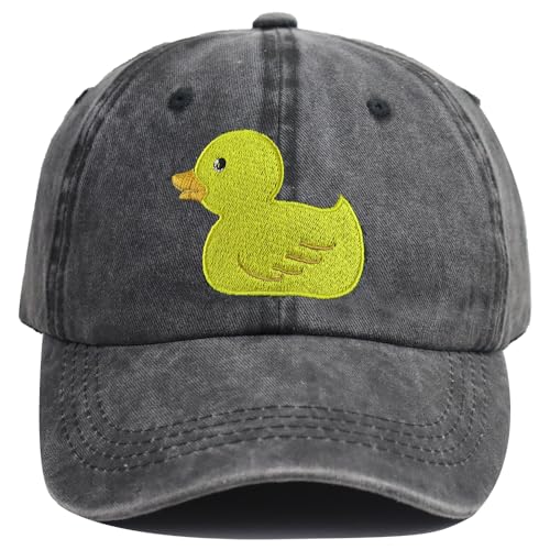 Divertido sombrero de pato amarillo, gorra de béisbol de algodón ajustable bordada, regalos para amantes de los patos, para mujeres y hombres, Negro bordado., talla única