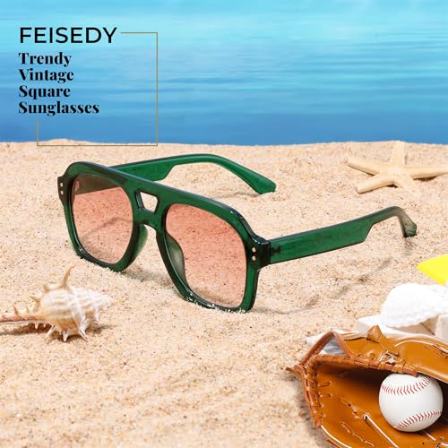 Image of FEISEDY Vintage Aviator Sunglasses Double Bridge Women Men Large Square Thick Frame Trendy Eyewear UV400 B2846