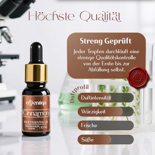Zimtöl Duftessenz hochkonzentriert, warm-würziger Duft für Saunaaufguss und Diffuser, perfekt für Kerzen gießen, Seife, Wax Melts und winterliche Raumduftmischungen