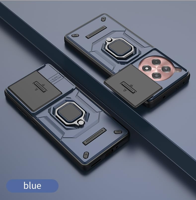 Image of CamShield Pro Case with Slide Camera Protection and 360 Protection Ring Stand Bumper Back Case Cover for OnePlus 12R 5G (Blue)