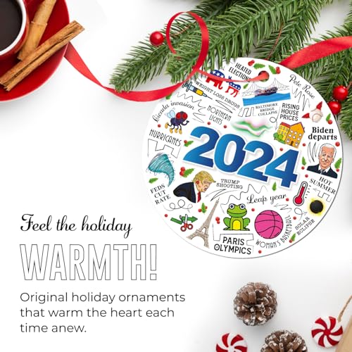 Image of 2025 Christmas Ornaments, Christmas Ornaments 2025, Year in Review Ornament, Decor for Xmas Tree, Velvet Pouch and Red Ribbon Included, Large 3.75 inch Round Ornament, Made in The USA by Soul Decor