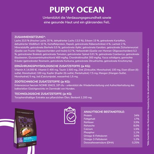Wellness CORE Puppy Ocean 5kg, Lachs & Weißfisch Hundefutter Trocken für Welpen Kleiner und mittlerer Rassen, getreidefrei, natürlich, hypoallergen, für die Entwicklung von Gehirn und Augen-4