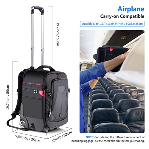 Neewer 2-in-1 Rolling Camera Backpack Trolley Case - Anti-Shock Detachable Padded Compartment, Hidden Pull Bar, Durable, Waterproof for Camera,Tripod,Flash Light,Lens,Laptop for Air Travelling(Black) - Image 4