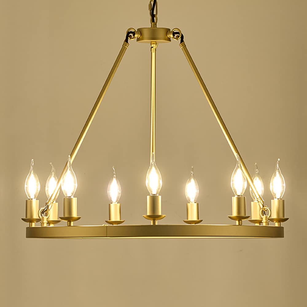HXYSXHJUO 9-Lights Candle Lamp Wagon Wheel Chandelier,23.6in Metal Chandeliers For Bedrooms,Matte Black Living Room Lamps,Adjustable Chain Kitchen Island Light