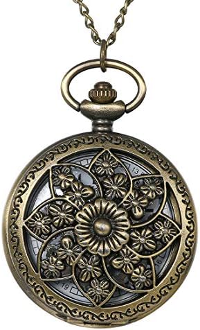 Avaner Antique Bronze Retro Hollow Rose Flowers Openwork Quartz Pocket Watch for Women Girls