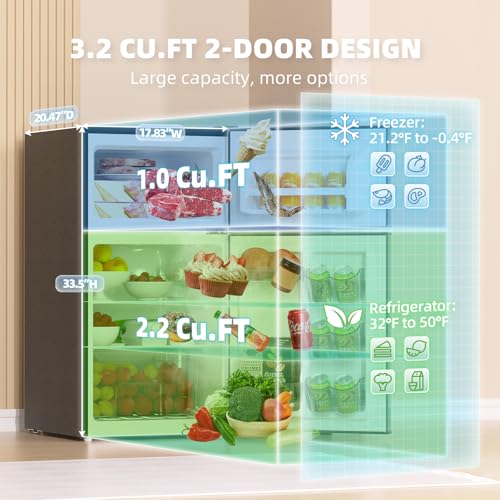 Frestec Mini Fridge with Freezer 3.2 Cu.Ft. 2 Door Refrigerator and Freezer Small Fridge for Bedroom Home Office Dorm, Small Drink Chiller, 37 dB Low Noise, Stainless Steel - Image 3