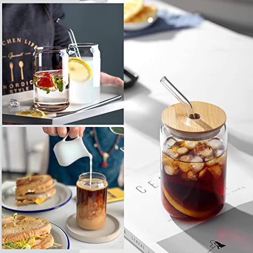Magicmaster Beer Can Glass With Bamboo Lids And Glass Straws, 6 Pack 16Oz Drinking Glasses With Lids And Straws, Can Shaped Glass Cups, Iced Coffee Cup, Beer Glasses, Ideal For Water, Soda, Tea, Gift #TOP5