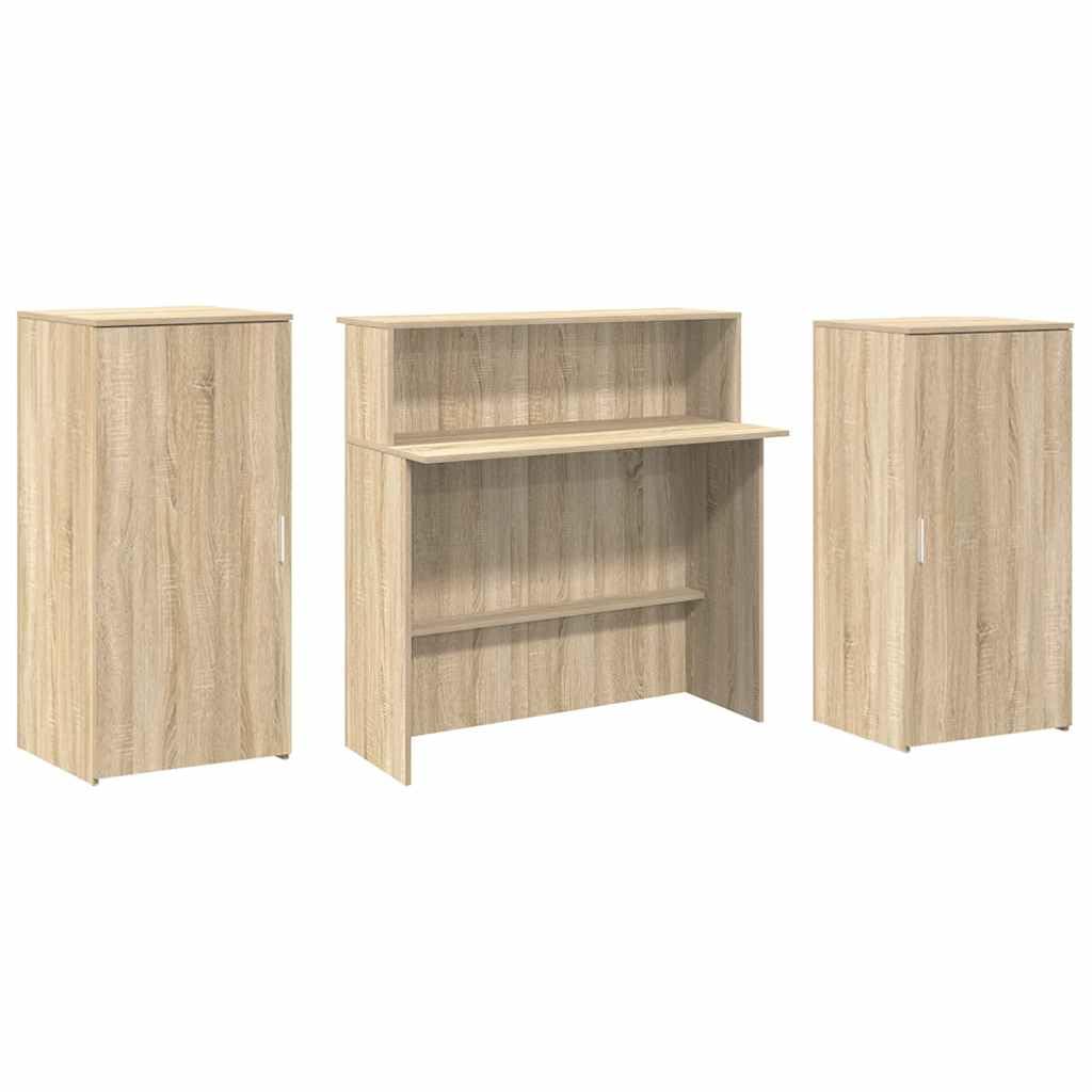 Generico Banco Reception Moderno con Armadietti,Legno Multistrato Rovere Sonoma 200x50x103.5 cm,Ampio Spazio Archiviazione,per Uffici,Hotel,Cliniche e Studi
