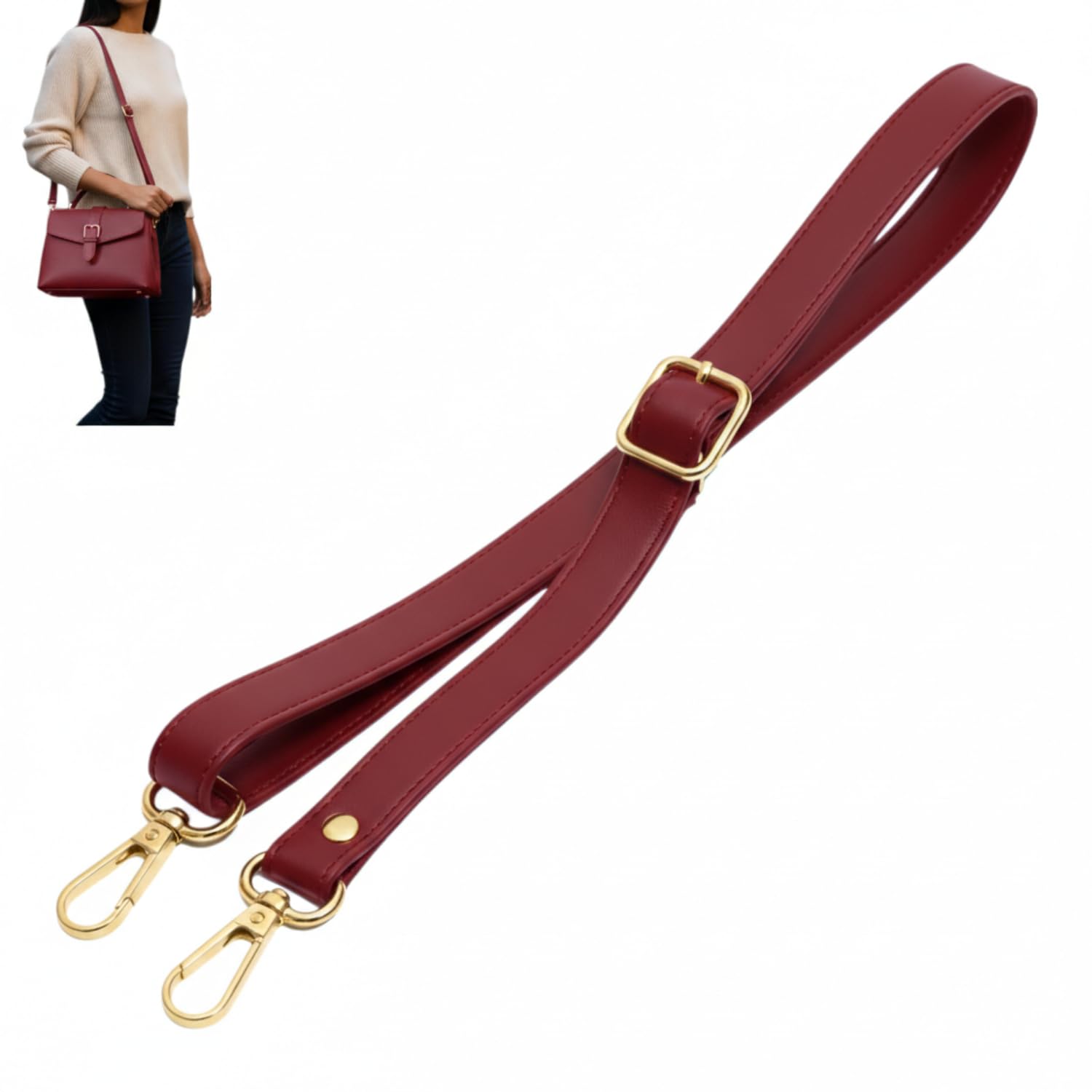 Replacement Shoulder Strap, Pu Leather Adjustable Shoulder Bag Belt, Maroon Burgundy Or Wine Color Exclusive for Hand Bags Side Sling Crossbody Bags with Golden Buckles.-image-14