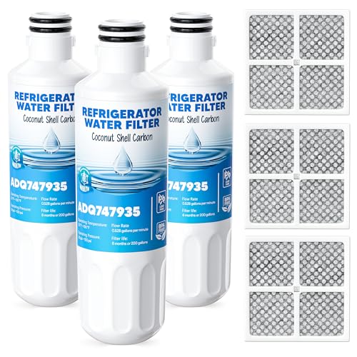 LT1000P Water Filter Replacement Fit for L-G Lt1000P/PC/PCS Compatible with L-G Models ADQ747935, ADQ74793501/02, MDJ64844601, LMXS30796S Water Filters with ADQ73334008 Air Filter, 3 Combo By AVXBYR