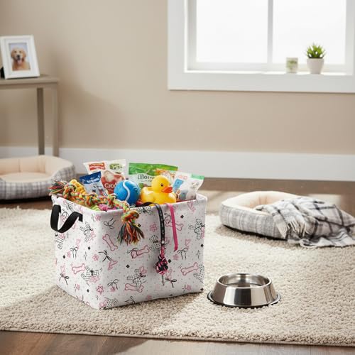 Image of Kid Dog Toy Basket, Pink Bone Black Bow | Rectangular, Collapsible Storage Bin, Baby Room Decor, Nursery Gift Basket