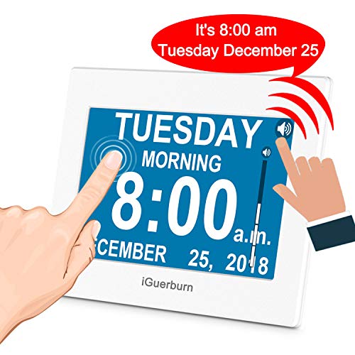 iGuerburn Talking Day Clock 8" Large Display with Touchscreen for Dementia Seniors Alzheimer's