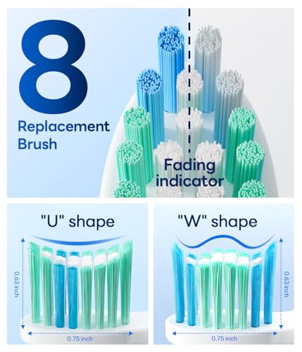Image of Bymore Electric Toothbrush for Adults,Travel Sonic Toothbrush with 8 Replacement Heads, Ultra Clean Rechargeable Toothbrush Portable One Charge for 330days 5 Modes 2mins Timer-White