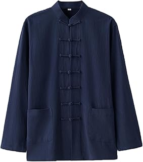 GVILTY Cotton Tai Chi Shirt Jacket Wing Chun Kung Fu Clothing Martial Arts Long Sleeves,Chinese Traditional Clothes Tang Suit, Wing Chun Zen Meditation Uniform