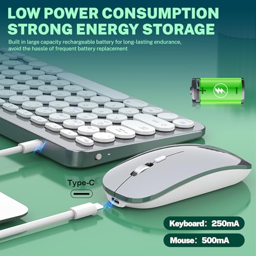Wireless Keyboard and Mouse, Compact Multi-Device Bluetooth Keyboard and Mouse Combo, Silent Adjustable 2400 DPI, 2.4G+Bluetooth Computer Keyboards for Laptops Mac PC, Chrome OS, Travel (Silver White) - Image 3