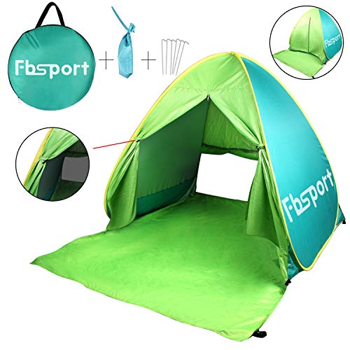 FBSPORT Beach Tent, UV Protection Pop Up Sun Shelter Lightweight Beach Sun Shade Canopy Cabana Beach Tents Fit 2-3 Person (Green/Cyan)