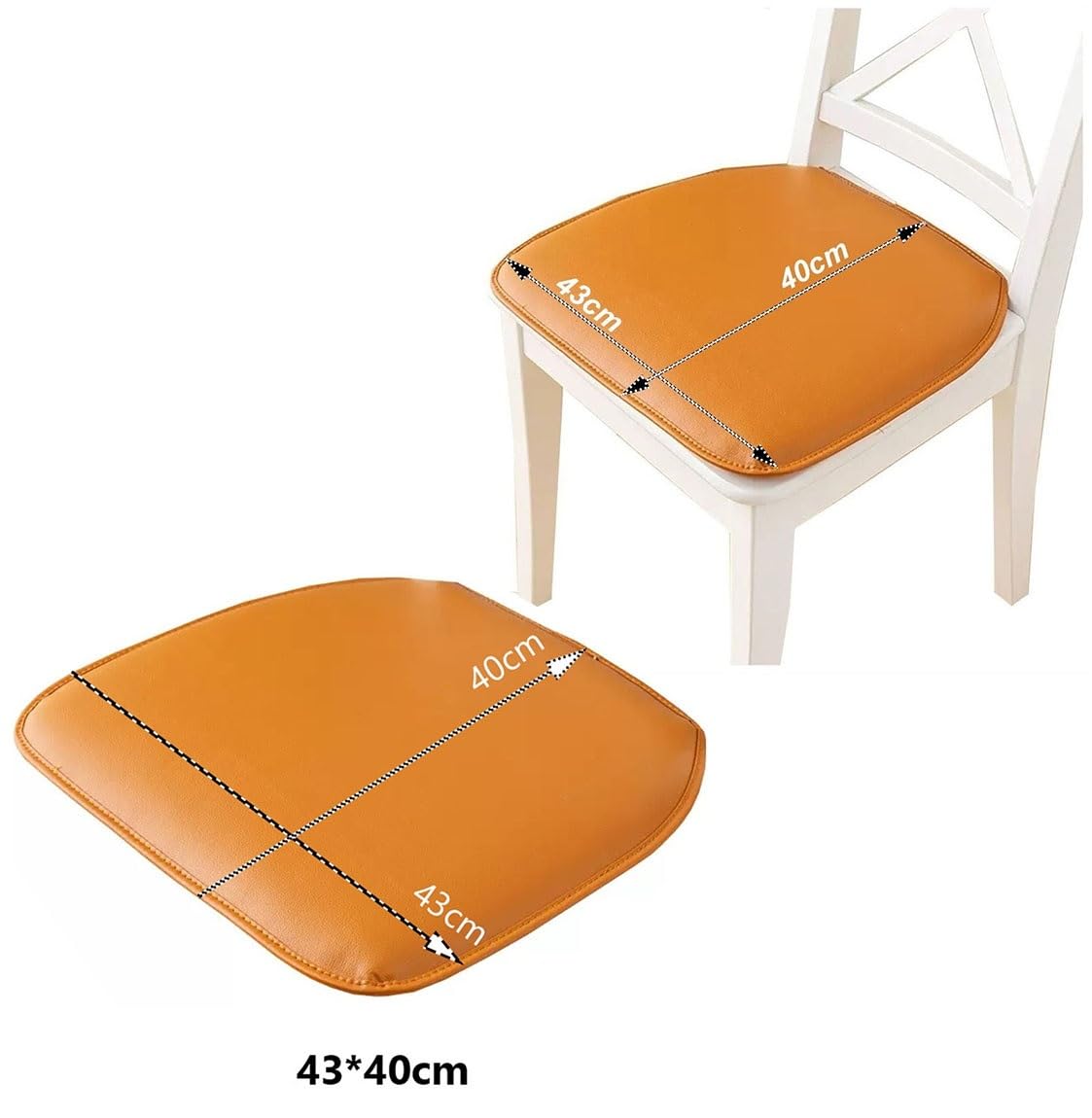 Set di 4 cuscini per sedia da pranzo impermeabili in finta pelle a ferro di cavallo, antiscivolo, con laccetti, arancione, 43 x 40 cm